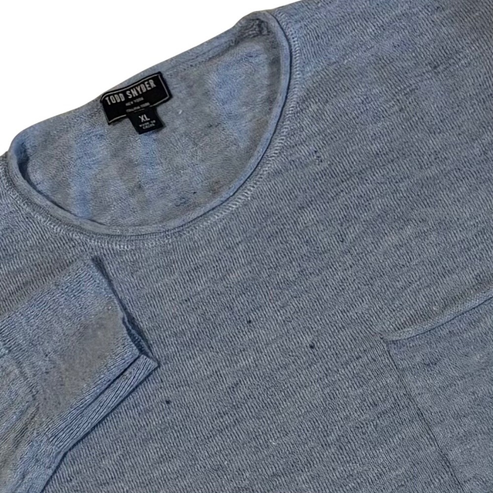 Todd Snyder Roll Neck Sweater Mens XL Blue Linen Cotton Italian Yarn *STAIN*